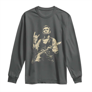 Rock And Roll Abraham Lincoln Playing Guitar Long Sleeve Shirt Vintage Patriotic Music Gift TS12 Dark Heather Print Your Wear