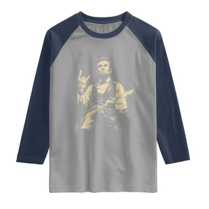 Rock And Roll Abraham Lincoln Playing Guitar Raglan Shirt Vintage Patriotic Music Gift TS12 Sport Gray Navy Print Your Wear