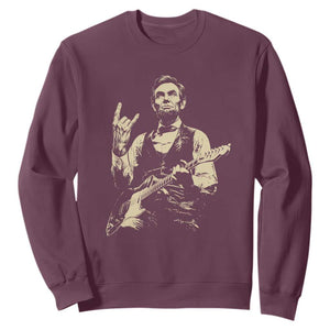 Rock And Roll Abraham Lincoln Playing Guitar Sweatshirt Vintage Patriotic Music Gift TS12 Maroon Print Your Wear