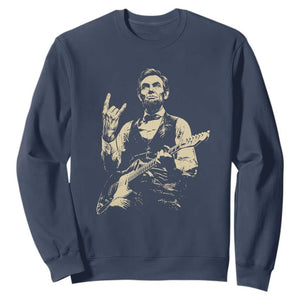 Rock And Roll Abraham Lincoln Playing Guitar Sweatshirt Vintage Patriotic Music Gift TS12 Navy Print Your Wear