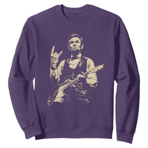Rock And Roll Abraham Lincoln Playing Guitar Sweatshirt Vintage Patriotic Music Gift TS12 Purple Print Your Wear