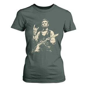 Rock And Roll Abraham Lincoln Playing Guitar T Shirt For Women Vintage Patriotic Music Gift TS12 Dark Forest Green Print Your Wear