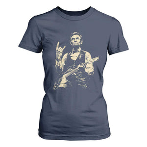 Rock And Roll Abraham Lincoln Playing Guitar T Shirt For Women Vintage Patriotic Music Gift TS12 Navy Print Your Wear