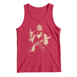Rock And Roll Abraham Lincoln Playing Guitar Tank Top Vintage Patriotic Music Gift TS12 Red Print Your Wear