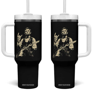 Rock And Roll Abraham Lincoln Playing Guitar Tumbler With Handle Vintage Patriotic Music Gift TS12 One Size: 40 oz Black Print Your Wear