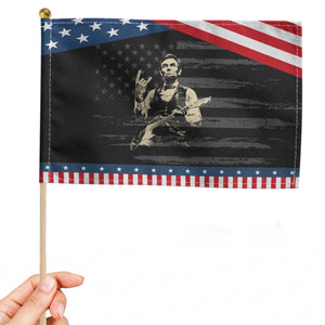 Rock And Roll Abraham Lincoln Playing Guitar Patriotic Handheld Flag Vintage Music Gift TS12 Distressed 8.2" × 5.5" Black Blue Print Your Wear