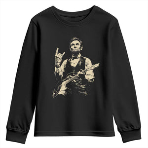 Rock And Roll Abraham Lincoln Playing Guitar Youth Sweatshirt Vintage Patriotic Music Gift TS12 Black Print Your Wear