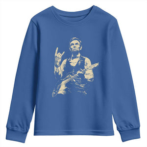 Rock And Roll Abraham Lincoln Playing Guitar Youth Sweatshirt Vintage Patriotic Music Gift TS12 Royal Blue Print Your Wear