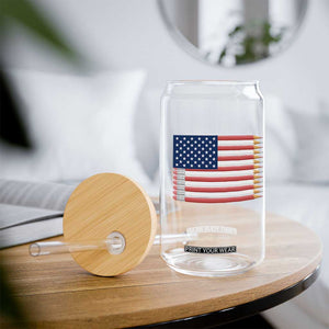 Pencil Stripes USA Flag Glass Can Proud American Teacher Graduation Gift TS12 Print Your Wear