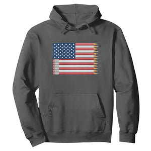 Pencil Stripes USA Flag Hoodie Proud American Teacher Graduation Gift TS12 Dark Heather Print Your Wear