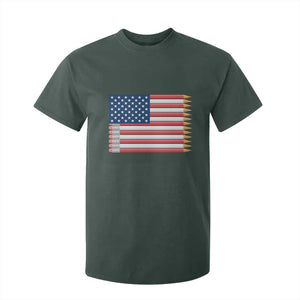 Pencil Stripes USA Flag T Shirt For Kid Proud American Teacher Graduation Gift TS12 Dark Forest Green Print Your Wear