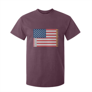 Pencil Stripes USA Flag T Shirt For Kid Proud American Teacher Graduation Gift TS12 Maroon Print Your Wear
