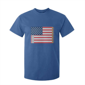 Pencil Stripes USA Flag T Shirt For Kid Proud American Teacher Graduation Gift TS12 Royal Blue Print Your Wear