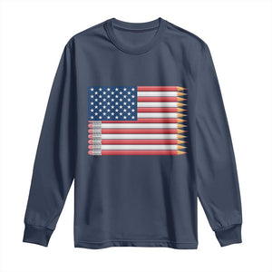 Pencil Stripes USA Flag Long Sleeve Shirt Proud American Teacher Graduation Gift TS12 Navy Print Your Wear
