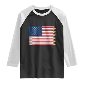 Pencil Stripes USA Flag Raglan Shirt Proud American Teacher Graduation Gift TS12 Black White Print Your Wear