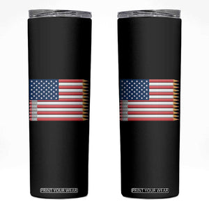 Pencil Stripes USA Flag Skinny Tumbler Proud American Teacher Graduation Gift TS12 Black Print Your Wear