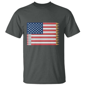 Pencil Stripes USA Flag T Shirt Proud American Teacher Graduation Gift TS12 Dark Heather Print Your Wear