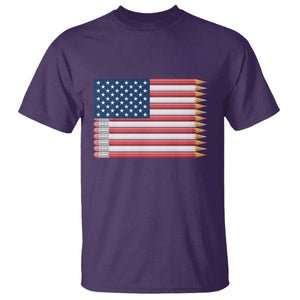 Pencil Stripes USA Flag T Shirt Proud American Teacher Graduation Gift TS12 Purple Print Your Wear