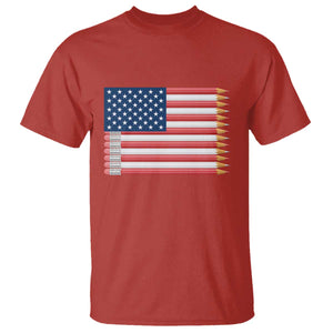 Pencil Stripes USA Flag T Shirt Proud American Teacher Graduation Gift TS12 Red Print Your Wear