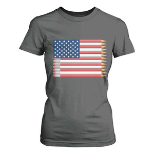 Pencil Stripes USA Flag T Shirt For Women Proud American Teacher Graduation Gift TS12 Dark Heather Print Your Wear