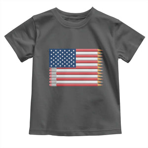 Pencil Stripes USA Flag Toddler T Shirt Proud American Teacher Graduation Gift TS12 Dark Heather Print Your Wear