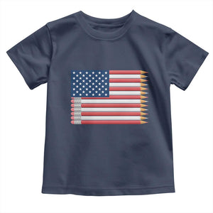 Pencil Stripes USA Flag Toddler T Shirt Proud American Teacher Graduation Gift TS12 Navy Print Your Wear