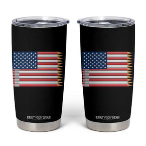 Pencil Stripes USA Flag Tumbler Cup Proud American Teacher Graduation Gift TS12 Black Print Your Wear