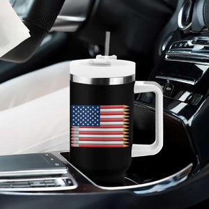 Pencil Stripes USA Flag Tumbler With Handle Proud American Teacher Graduation Gift TS12 Print Your Wear