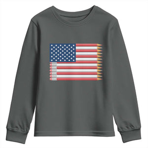 Pencil Stripes USA Flag Youth Sweatshirt Proud American Teacher Graduation Gift TS12 Dark Heather Print Your Wear
