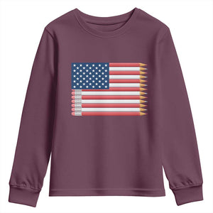 Pencil Stripes USA Flag Youth Sweatshirt Proud American Teacher Graduation Gift TS12 Maroon Print Your Wear
