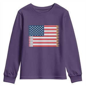 Pencil Stripes USA Flag Youth Sweatshirt Proud American Teacher Graduation Gift TS12 Purple Print Your Wear