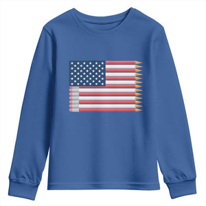 Pencil Stripes USA Flag Youth Sweatshirt Proud American Teacher Graduation Gift TS12 Royal Blue Print Your Wear