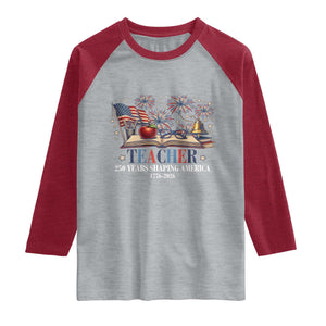250 Years Shaping America Educator Raglan Shirt USA 250th Anniversary TS12 Heather Gray Heather Red Print Your Wear