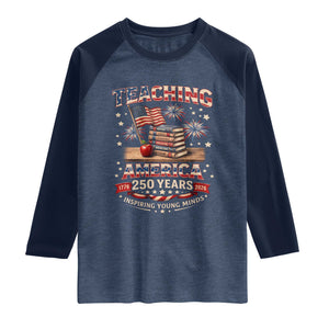 American Teacher Gift Raglan Shirt Inspiring Young Minds 250th Anniversary TS12 Heather Denim Navy Print Your Wear