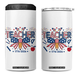 Proud American Teacher 250 Years 4 in 1 Can Cooler Tumbler Patriotic Educator Gift TS12 One Size: 16 oz White Print Your Wear