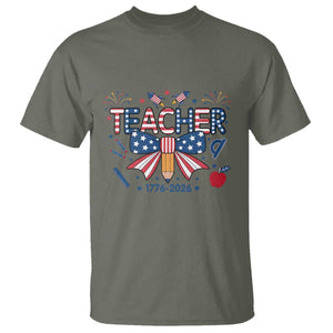 Proud American Teacher 250 Years T Shirt Patriotic Educator Gift TS12 Military Green Print Your Wear