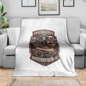 Vintage Proud American Welder Throw Blanket Built By Fire Blue Collar Dad Gift TS12 Print Your Wear