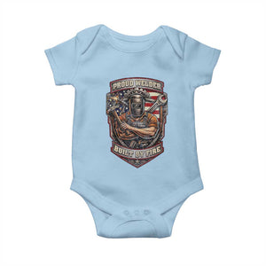 Vintage Proud American Welder Baby Onesie Built By Fire Blue Collar Dad Gift TS12 Light Blue Print Your Wear