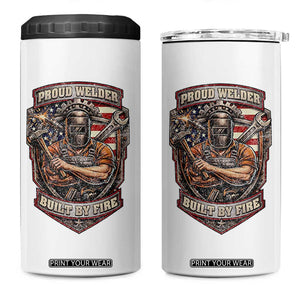 Vintage Proud American Welder 4 in 1 Can Cooler Tumbler Built By Fire Blue Collar Dad Gift TS12 One Size: 16 oz White Print Your Wear