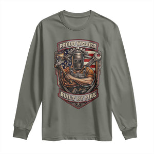 Vintage Proud American Welder Long Sleeve Shirt Built By Fire Blue Collar Dad Gift TS12 Military Green Print Your Wear