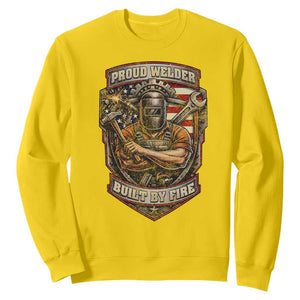 Vintage Proud American Welder Sweatshirt Built By Fire Blue Collar Dad Gift TS12 Daisy Print Your Wear