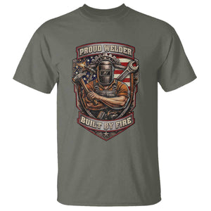 Vintage Proud American Welder T Shirt Built By Fire Blue Collar Dad Gift TS12 Military Green Print Your Wear
