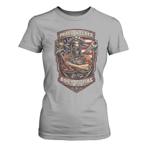 Vintage Proud American Welder T Shirt For Women Built By Fire Blue Collar Dad Gift TS12 Sport Gray Print Your Wear