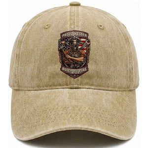 Vintage Proud American Welder Washed Cotton Baseball Cap Built By Fire Blue Collar Dad Gift TS12 Print Your Wear
