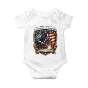 Built To Last Proud Welder Baby Onesie Blue Collar American Dad Gift TS12 White Print Your Wear