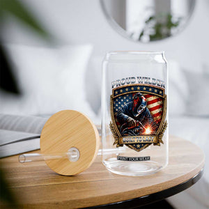 Built To Last Proud Welder Glass Can Blue Collar American Dad Gift