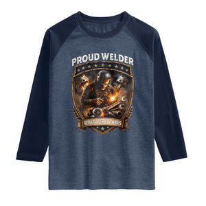 Proud Welder Whatever It Takes Raglan Shirt Vintage Mechanic Workwear TS12 Heather Denim Navy Print Your Wear
