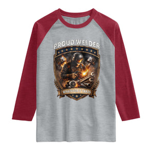 Proud Welder Whatever It Takes Raglan Shirt Vintage Mechanic Workwear TS12 Heather Gray Heather Red Print Your Wear