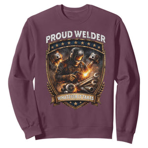 Proud Welder Whatever It Takes Sweatshirt Vintage Mechanic Workwear TS12 Maroon Print Your Wear