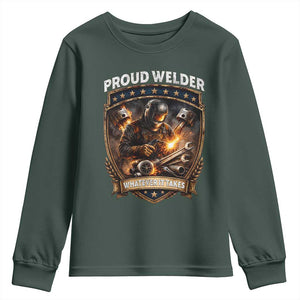 Proud Welder Whatever It Takes Youth Sweatshirt Vintage Mechanic Workwear TS12 Dark Forest Green Print Your Wear